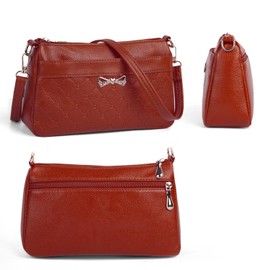 Woodland Leathers Women's Crossbody Shoulder Bag - Elegant Faux Leather Ladies Handbags With Quilted Design, Lightweight, Multi-zip Compartments, Adjustable Strap Small Handbag (Brown)