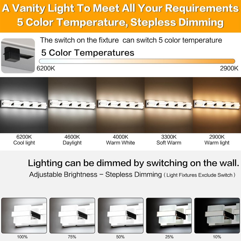 SOLFART 5 Color Temperature Adjustable LED Modern Vanity Light, 5