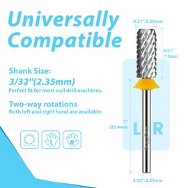 MagiBling Professional Small Barrel Nail Drill Bits Flat Top, 3/32'' Safety Tungsten Carbide Bits, Two-Way Rotation, Soft and Hard Gel Removal Polishing, Tech and Beginner Bits, Double Coarse.
