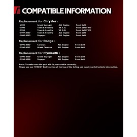 Torchbeam 66-3109 CV Axle Shaft Assembly for 1996-2007 Dodge Caravan, Dodge Grand Caravan, Chrysler Town & Country, 1996-2003 Chrysler Voyager, 1996-2000 Grand Voyager, Front Left CV Axle Assembly