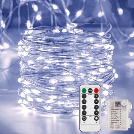Ariceleo 2 Pack 65.6 Ft. Battery Operated Outdoor String Lights with Remote & Timer, LED Cool Whit Fairy Lights, Waterproof Twinkle Lights for Bedroom, Dorm, Mason Jar, Wedding, Party, Christmas