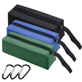 Small Portable Tool Bag, Pack of 3, Waterproof Zip Storage Bag with 3 Mountaineering Buckles, Tool Kits, Multi-Purpose Canvas Bag (Black, Green, Blue)