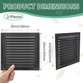 TIHCXNY (Black 2 Pack 10" x 10"Inch) Gable Vents, Aluminum Walls, Lofts, Garages etc with Screened Metal Shed Vents, Outdoor House Loft Ceiling Reinforced Square Vents Shutters Exterior Grille (Matt)