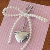 88flix Keychain, Pearl Charm, Heart Charm, Pearl Ribbon, Silver, Stylish,