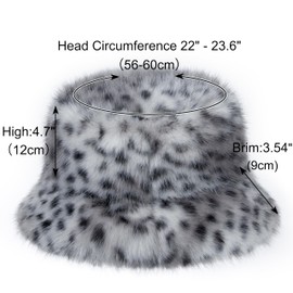 Rulala Fancy Women's Winter Faux Fur Bucket Hat Fluffy Warm Ladie's Plush Leopard Printed Fisherman Cap(Grey Leopard Printed)
