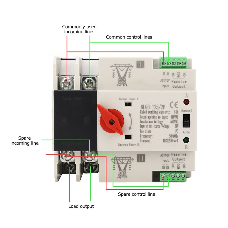 AC110V 63A Dual Power Automatic Transfer Switch Quick Switching Mini