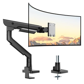 monTEK Sleek Aluminum Monitor Arm for 17–57” Ultrawide Screens up to 59.4 lbs, Heavy Duty Single Monitor Arm Desk Mount, Pneumatic Lift, Quick-Release Plate, Clamp/Grommet, Max VESA 100x100