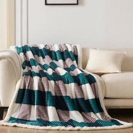 Gracelife Sherpa Fleece Throw Blanket for Couch, Soft and Cozy Queen Blanket for Bed, Warm Oversized Blanket 80”*90”-Thick Fluffy Plush Reversible Plaid Fleece Blanket for All Seasons, Teal