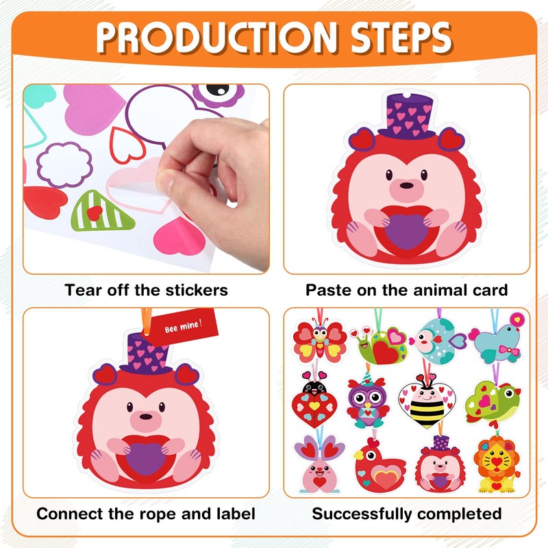 48 Pack Valentine's Day Crafts Heart Animal Crafts for Kids
