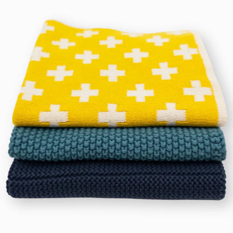 Ecovask Dish Cloth 3pc Variety Pack Organic Cotton, Tasman Navy