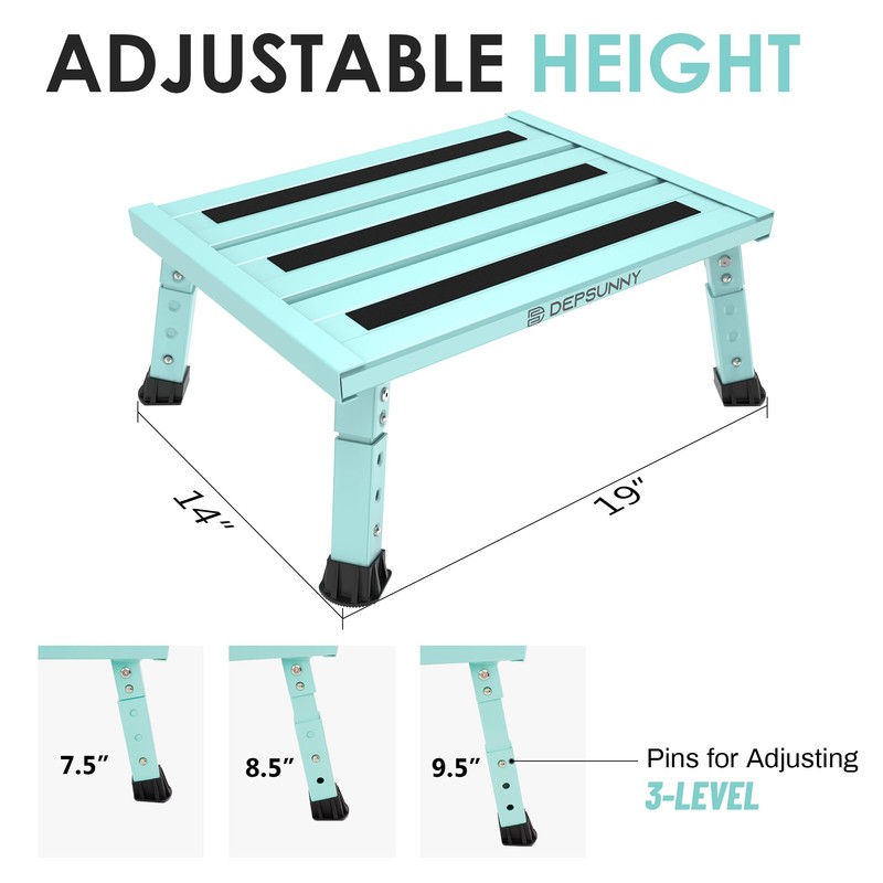 DEPSUNNY Adjustable Height Aluminum RV Step, Stable Foldable Platform Step