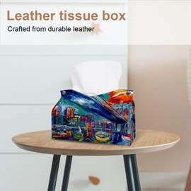 2 Pack Tissue Box Cover Holder, Buoy Painting Nautical Rectangle Leather Tissue Case, Decorative Organizer for Tabletop, Bathroom, Car, Office