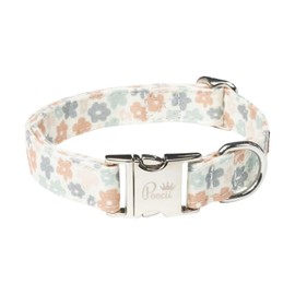 Poocii Durable Cotton Blend Dog Collar, Cute & Stylish, Adjustable with Metal Locking Clasp, Made in USA (Ditzy Floral, Large)