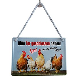 Geschenkeparadies 24 Garden Gardener Tin Sign Hanging Sign 16 x 11 cm Bitte Tor geschlossen halten! Egal was die Hühner Sagen!