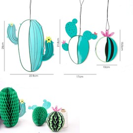 SUNBEAUTY Pack of 3 Cactus Decorative Paper Cacti Lama Party Ceiling Hanger Desert Birthday Children's Room Living Room Tropical Party Green Deoration