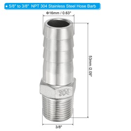 PATIKIL 304 Stainless Steel Barb Hose Fitting, 2 Pack 5/8" Hose Barb x 3/8" NPT Thread Pipe Connector Adapter Quick Fittings for Bore Air Water Connecting