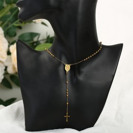 Wasise Confirmation Gifts for Girls - 2PCS Gold Alloy Rosary Beads with Wooden Box, Catholic Rosary, First Holy Communion Gifts for Girls, Cross Pendant Necklace, Madonna Cross Holy Communion Gift