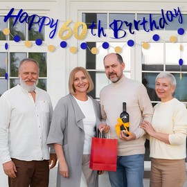 Mens 60th Birthday Banner Navy Gold Happy 60th Birthday Banner Blue 60th Birthday Party Banner 60th Birthday Bunting by Wonsta