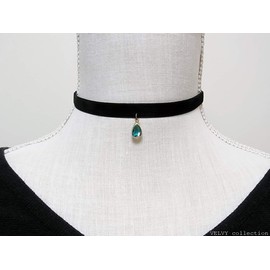 Velvy c227 Original Birth Month 12 Colors Velvet Drops Black Choker Women's Necklace, Alloy Steel Glass Rayon Cotton