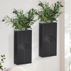 Lzhevsk Black Set of 2 Rustic Wood Wall Vase Wood Wall Planters for Indoor Plants Modern Wall Decor for Bathroom, Living Room, Kitchen