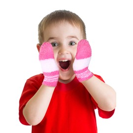 SATINIOR 3 Pairs Toddler Magic Stretch Mittens Little Girls Soft Knit Mitten Baby Boys Winter Knitted Gloves