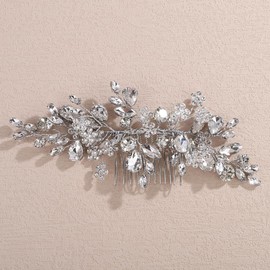 Lenjicons Wedding Floral Rhinestone Hair Comb Sparkling Crystal Bridal Hair Accessories Handmade Rhinestone Wedding Hair Comb Crystal Bridal Headpiece for Women (silver)