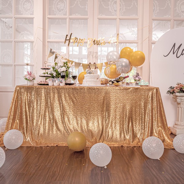 Kirsooku Light Gold Sequin Tablecloth Glitter Sparkly Iridescent Shimmer for