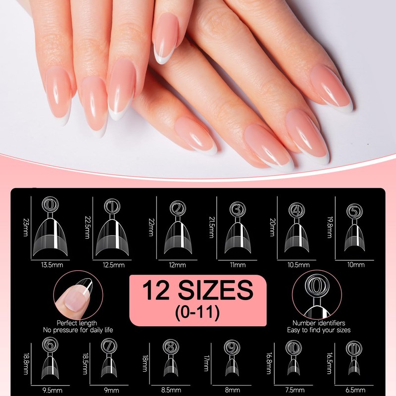 MOTIBACK 480 Piece Nail Tips Set Half Matte Almond &