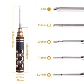 RC Screwdriver Kit 5-in-1 Hex Driver Set 1.27mm 1.5mm 2.0mm 2.5mm Allen Wrench Bits & Phillips Bit Repair Tools for RC Car Traxxas Arrma Axial Redcat Drone