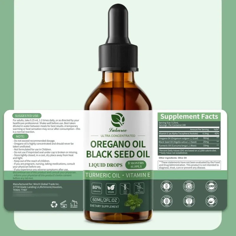 Lukaree Aceite Orgánico De Orégano 80% Carvacrol 2 Oz