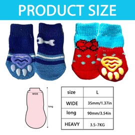 LAJUP 2 Sets of Non-Slip Socks for Dogs, Adjustable Indoor Dog Grip Socks with Straps, Dog Socks for Hardwood Floors, Pet Indoor Non-Slip Socks, Paw Protection (L)