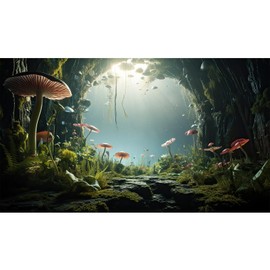 Underwater World Aquarium Background Tropical Plants Cave Style Mushrooms Terrarium Backdrop Rock with Lush Moss Fish Tank Background Reptile Habitat Backdrop Tank Wallpaper Poster Vinyl 30x18in