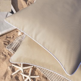 Phantoscope Pack of 2 Outdoor Waterproof Solid Throw Decorative Pillow Cover Decorative Square Outdoor Pillows Cushion Case Patio Pillows for Couch Tent Sunbrella, Light Coffee 12x20 inches 30x50 cm