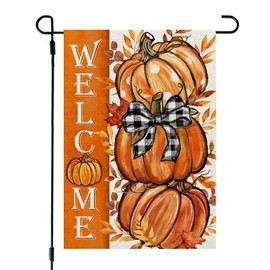 CROWNED BEAUTY Fall Pumpkins Garden Flag 12x18 Inch Double Sided Burlap for Outside Welcome Small Seasonal Autumn Yard Decoration CF1849-12
