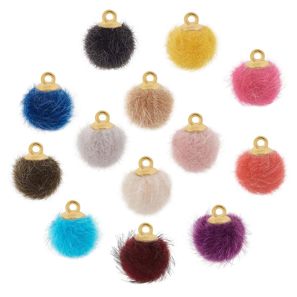 PandaHall Pom Pom Earrings, Brass, No gemstone.