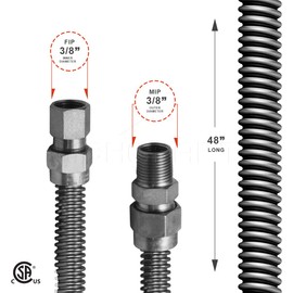 HIGHCRAFT GUHD-TT14-48J Gas Line Hose 3/8'' O.D. x 48'' Length with 0.38 in. FIP x MIP Fitting, Uncoated Stainless Steel Flexible Connector, 48 Inch