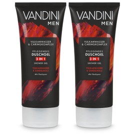 VANDINI 3-in-1 Shower Gel for Men Volcanic Water & Sandalwood 2 x 200 ml - Men's Shower Gel Vegan Suitable for All Skin Types - Sandalwood Shower Gel Men Shower Gel Men Shower Gel
