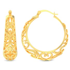 LeCalla 925 Sterling Silver Heart Filigree Hoop Earrings for Women | 14K Gold-Plated Classic Filigree Round Hoop Earrings | Women's Jewelry Gifts 27MM