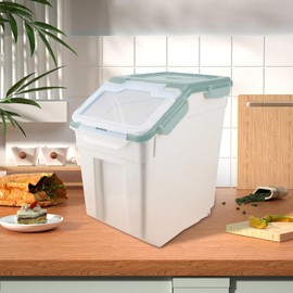 RUIAN 2Pcs Large Flour Storage Container Bin 50Lb Airtight Rice Storage Containers with Wheels Seal Locking Lid, BPA Free with Measuring Cup&Scoop for Flour, Rice, Grain 100LBS Total (Green)