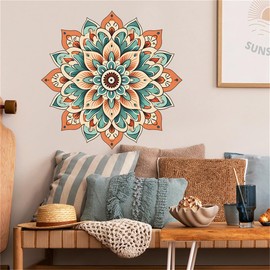 WALLMEI Wall Sticker, Lotus Flower Mandala Stylish Sticker Removable Wall Sticker Boys Girls Bedroom Children's Room Kindergarten Wallpaper Sticker Interior DIY Room Decoration