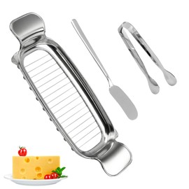 Zoyiancy 4Pcs Butter Slicer Cutter Set, Stainless Steel Multipurpose Butter Cutter, Cheese Slicer with Butter Knife and Food Clip for Fruits Eggs Butter Kitchen Cutting Gadgets