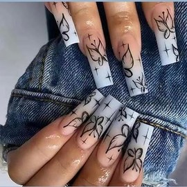 C.Z.Z.T.T.NAILS [24 Pack]press on nails, Blue Pink Frosted Ombre Butterfly Wearers with jelly glue| Illusion Wings with Fingertips Concertos Day and Night Double Gradient Aesthetics