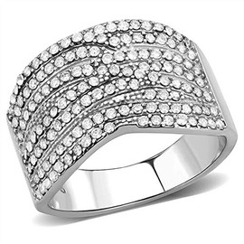 YourJewelleryBox 362 Pretty Stainless Steel Simulated Diamond Ring Band Pave Womens (j)