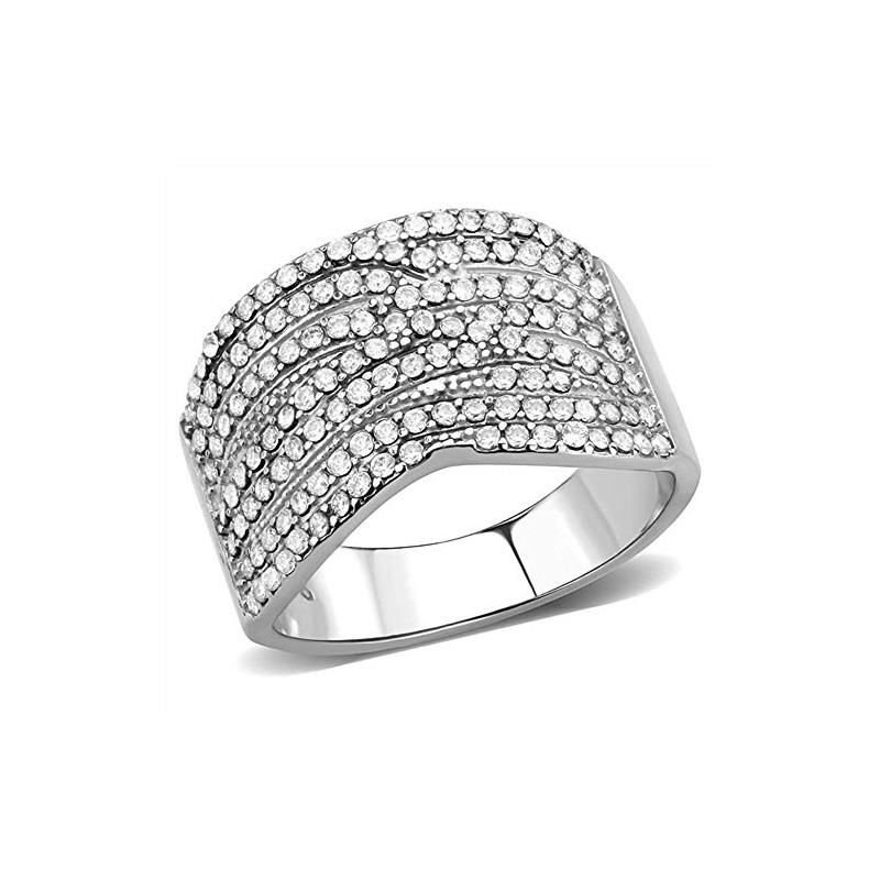 YourJewelleryBox 362 Pretty Stainless Steel Simulated Diamond Ring Band Pave