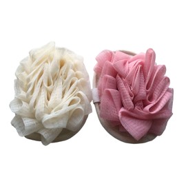 2 PCS Loofah Scrubber for Shower, Exfoliating Body Loofah Sponge Brushes Pouf Bath Mesh Brush,Shower Puff Bath Travel Loofah with Elastic Hand Strap Loofah Flower Ball