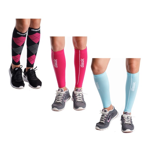 dimok Calf Compression Sleeves Leg Compression Socks - Reduces Shin Splint Muscle Pain Cramps Fatigue - Provides Fast Recovery Better Circulation (Argyle & Pink & Blue, S/M)