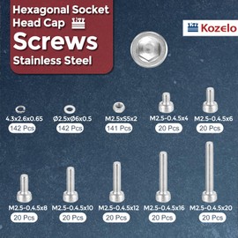 Kozelo 565pcs M2.5 Socket Head Cap Screws Bolts Nuts Assortment Kit - [M2.5x4/6/8/10/12/16/20mm] 304 Stainless Steel Allen Socket Drive for 3D Printer