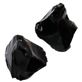 Apengshi Natural Raw Black Obsidian Crystal 2PCS Healing Rough Black Obsidian Crystal for Meditation Chakra Balance Tumbling Polishing Fountain Garden Decor