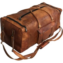 Leather Duffle Bag for Men Luggage Handmade Travel Bag Carry On Luggage Weekender Bags Overnight Gym Sports Cabin Holdall Bag For Airplanes Men And Women (28 Inch Brown)