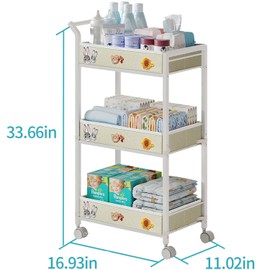 REKITA Baby Diaper Cart, 3-Tier Rolling Diaper Caddy for Newborn Essentials Must Haves, Detachable Bedside Cart, Large Capacity Diaper Caddy Organizer